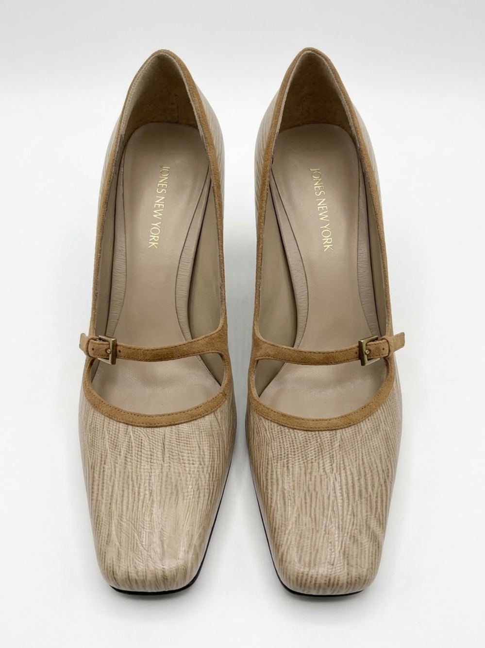 Jones New York Auster2 Taupe Lizard Mary Jane Kitten Heels 10M VTG Office